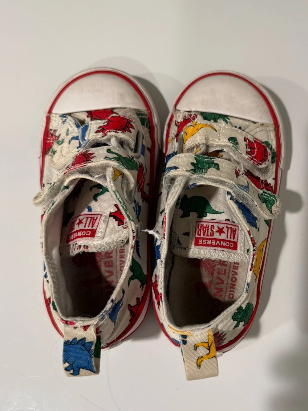 Converse Kids White Sneakers with Colorful Dinosaur Print